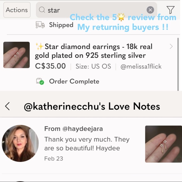 🌟Star diamond earrings gold plated on sterling silver studs - Picture 3 of 6